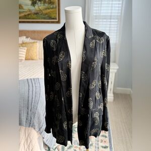 Black Silky Paisley Open Blazer